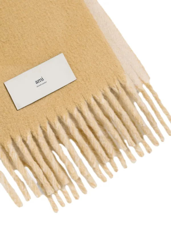 【 AMI PARIS 】 Neutral Sand Fringe Scarf AMI Paris Fringed Wool Blend Scarf | Neutrals | FARFETCH