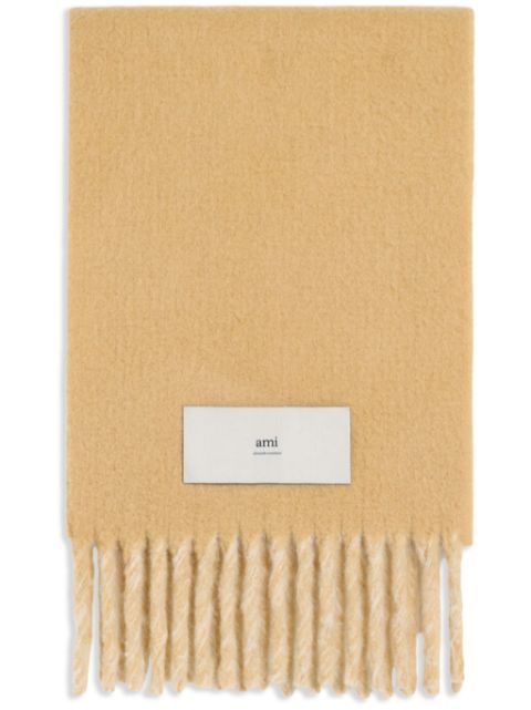 AMI Paris fringed wool blend scarf