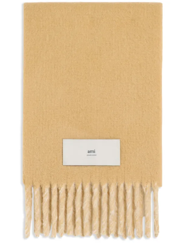 【 AMI PARIS 】 Neutral Sand Fringe Scarf AMI Paris Fringed Wool Blend Scarf | Neutrals | FARFETCH BH