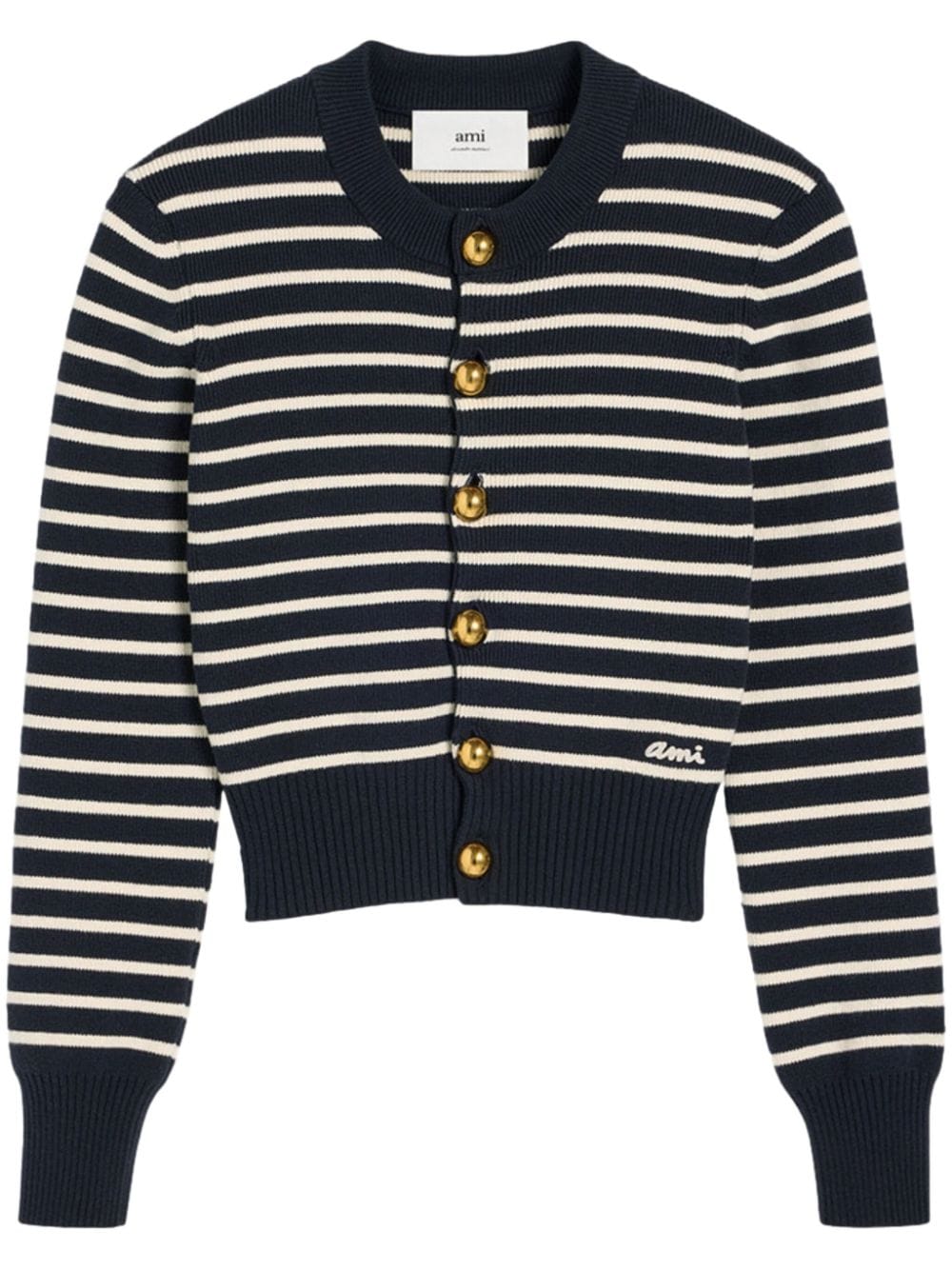 AMI Paris stripe-pattern cotton-blend cardigan - Blue