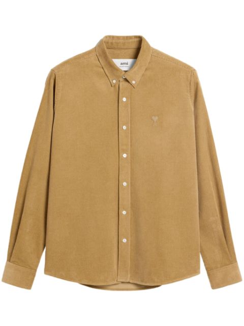 AMI Paris logo-embroidered corduroy cotton shirt