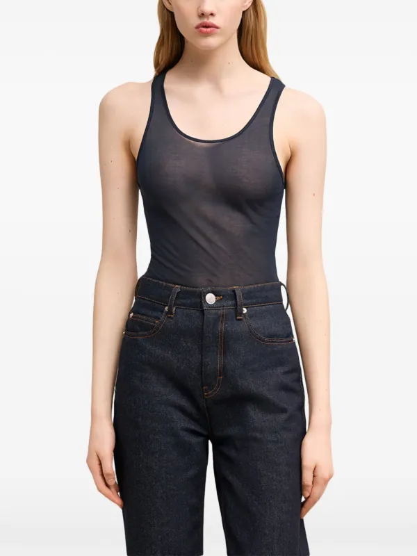 AMI Paris logo-embroidered cotton-blend Top | Blue | FARFETCH