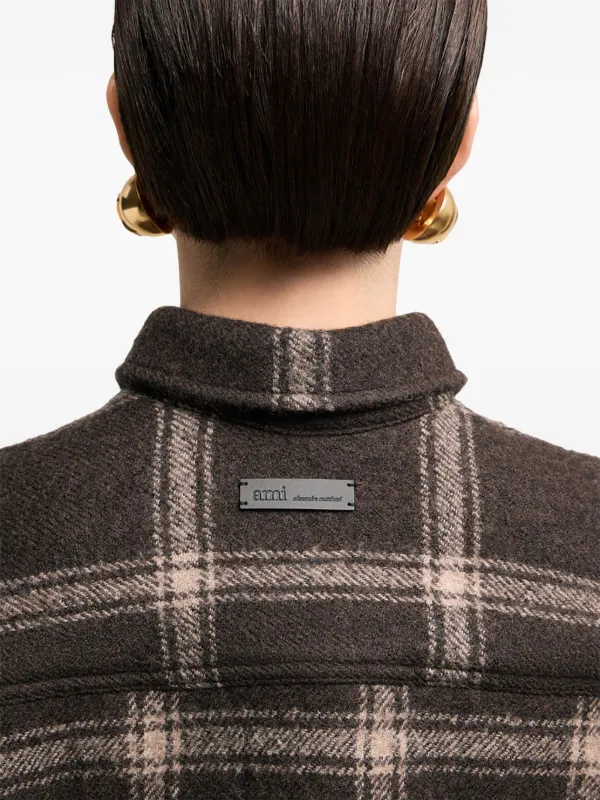 AMI Paris Checked wool-blend Shirt Jacket | Brown | FARFETCH