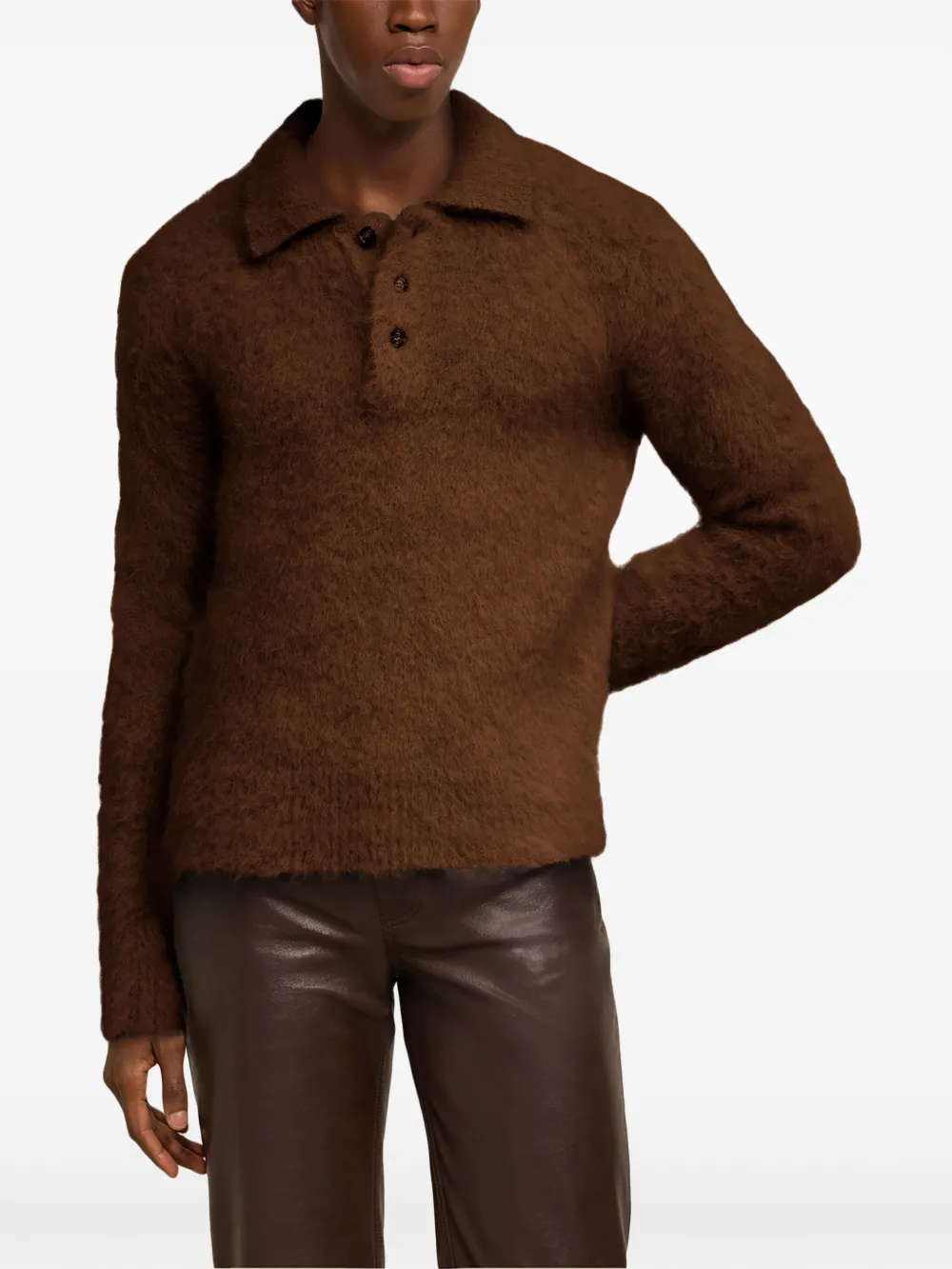 AMI Paris Trui met geborstelde afwerking en polokraag Bruin