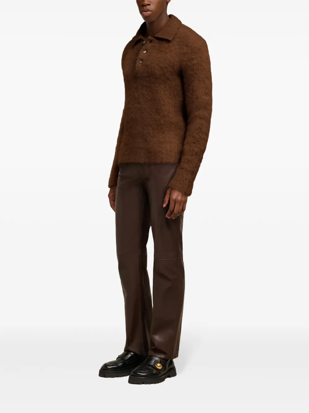 AMI Paris Trui met geborstelde afwerking en polokraag Bruin