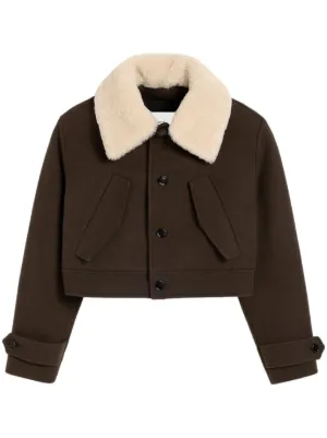 Ami Paris Cropped Shearling Jacket in Black | Lyst