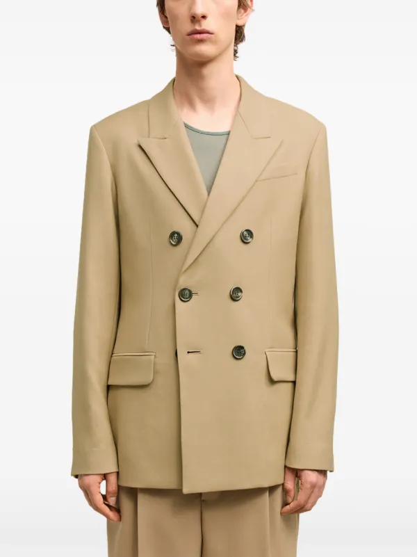 AMI Paris Double Breasted Virgin Wool Blazer | Neutrals