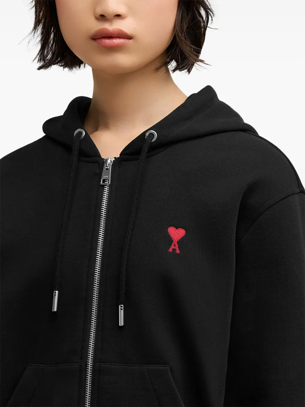 AMI Paris Ami De Coeur zip-up Hoodie | Black | FARFETCH CA