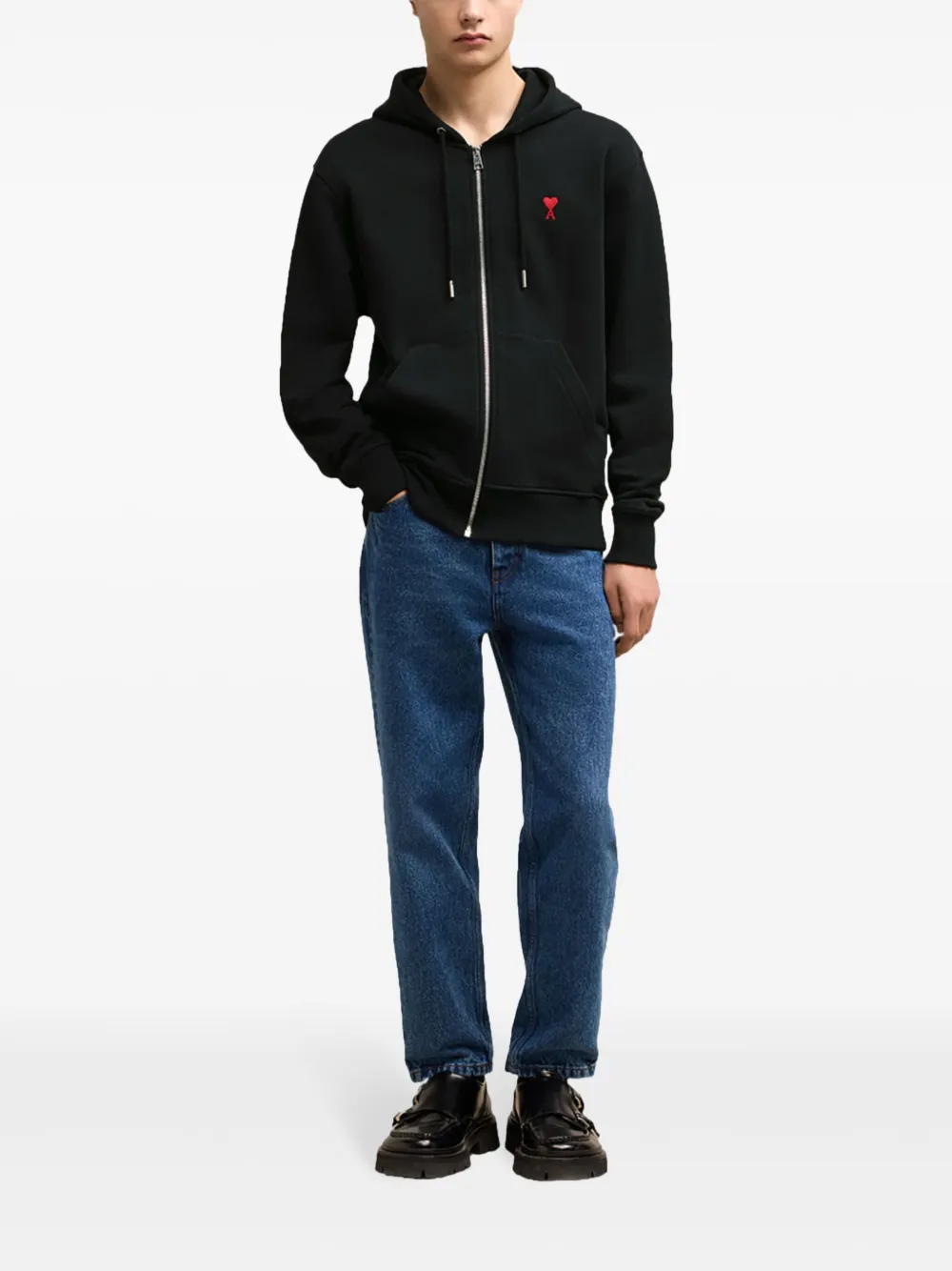 AMI Paris Ami De Coeur zip-up Hoodie | Black | FARFETCH AM