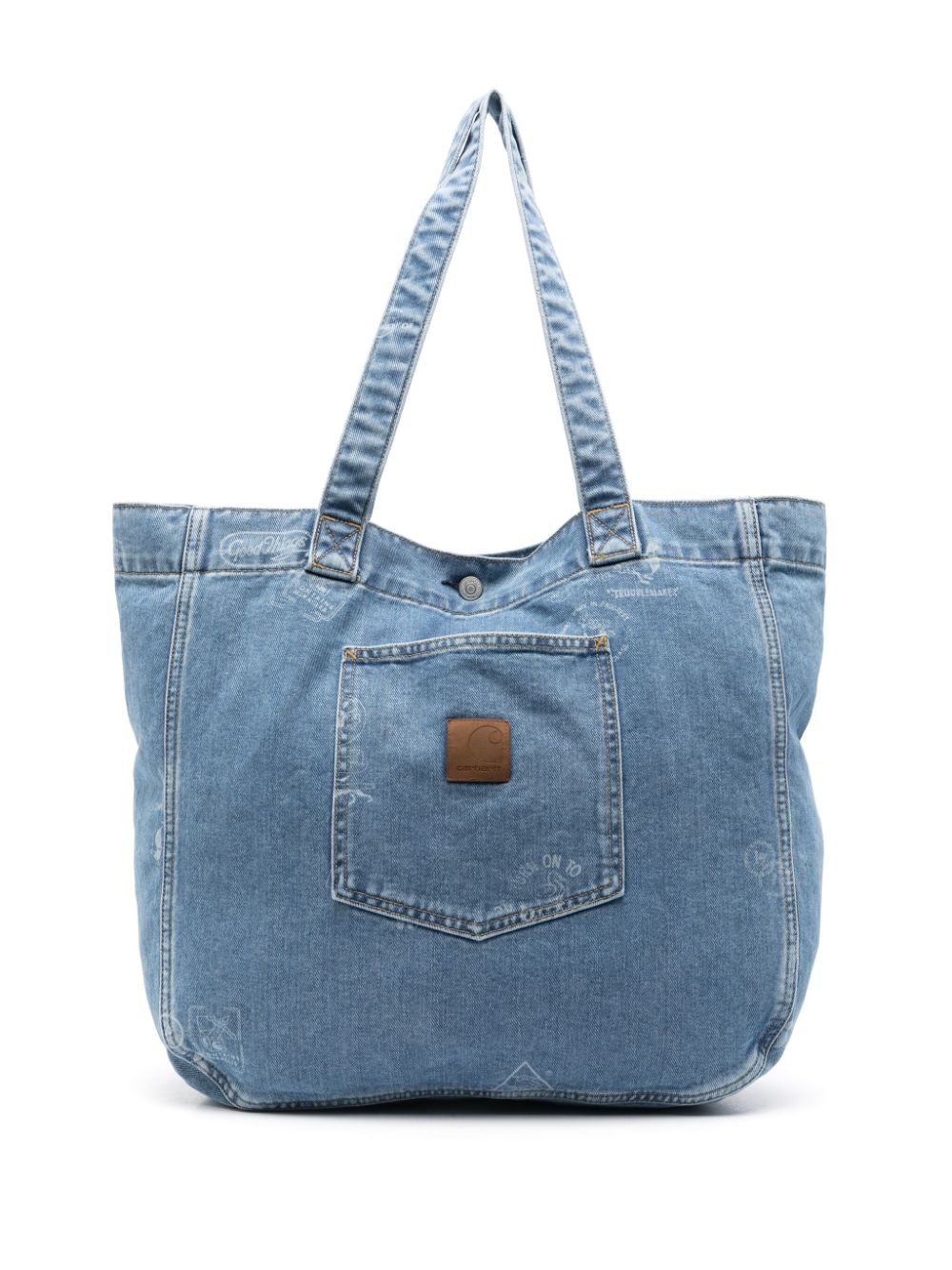 logo-patch denim tote bag