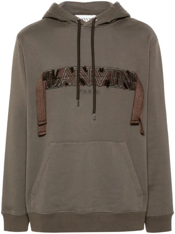 Lanvin Logo-embroidered Cotton Hoodie in Green