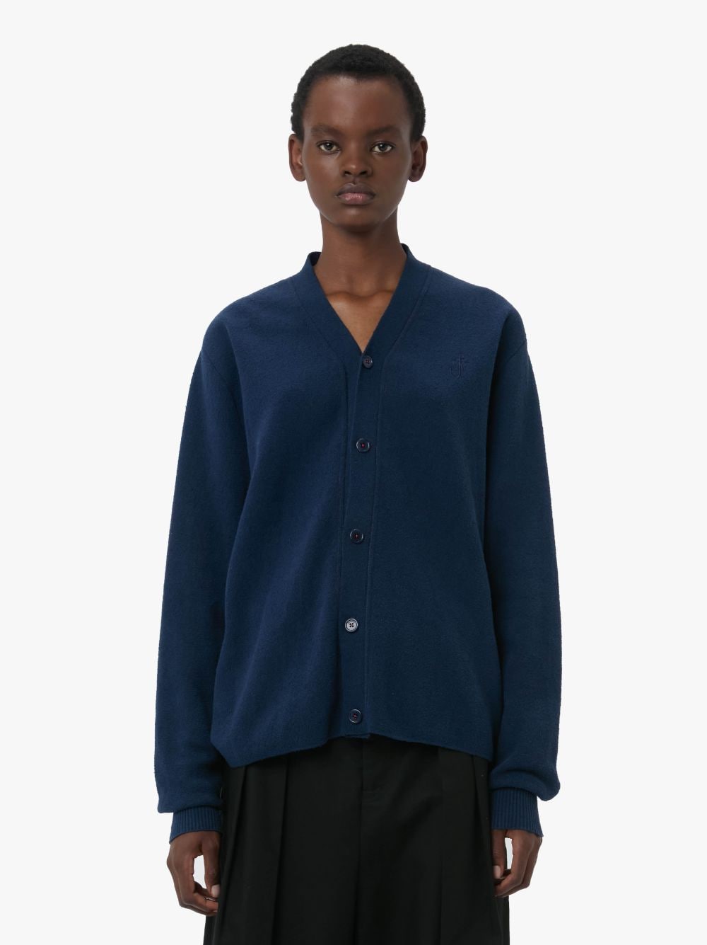 Shop Jw Anderson Boucle Cardigan In Blue