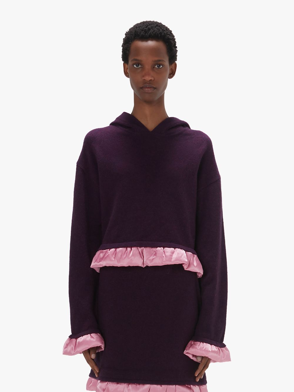 Shop Jw Anderson Cropped Hoodie With Satin Details In Purple