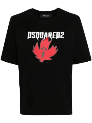 DSQUARED2 メープルリーフLOGOブラックTシャツ SIZE M DSQUARED2 ディースクエアード ロゴ Tシャツ | ブラック | FARFETCH JP