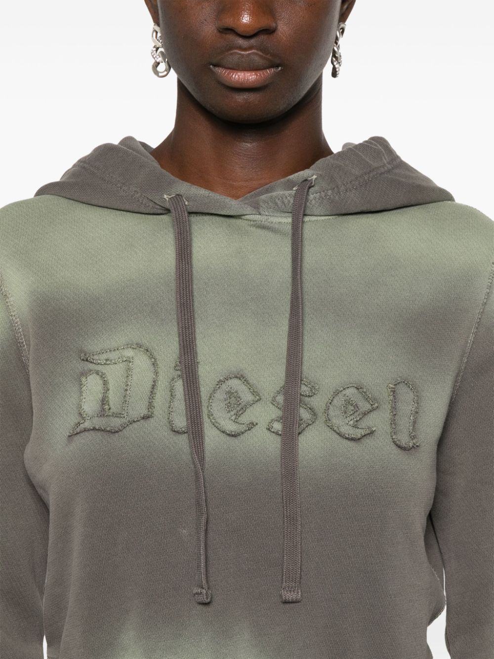 Shop Diesel Slimmy Cotton Cropped Hoodie In Green