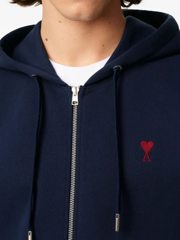 AMI Paris Ami De Coeur Zipped organic-cotton Hoodie | Blue