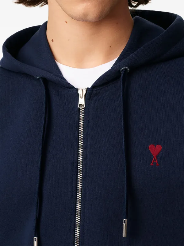 AMI Paris Ami De Coeur Zipped organic-cotton Hoodie | Blue