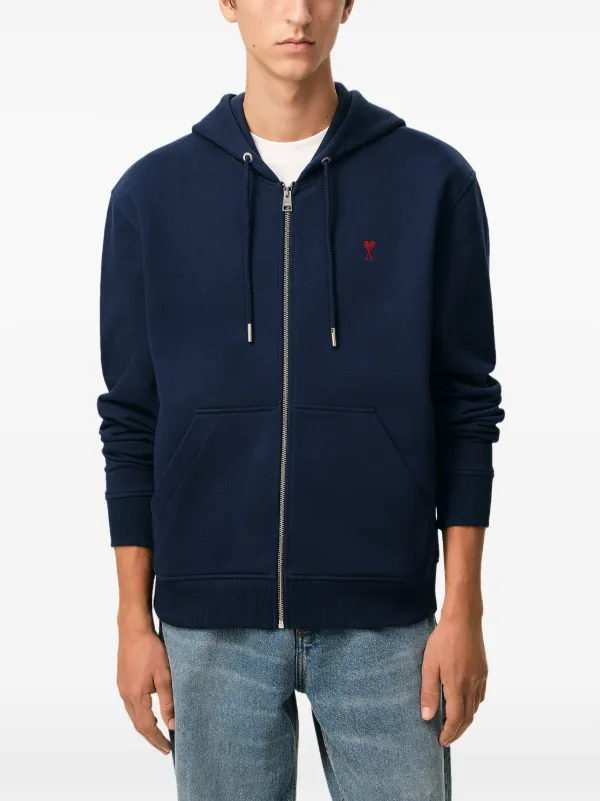AMI Paris Blue Zipped Cotton Hoodie With Ami De Coeur | Blue