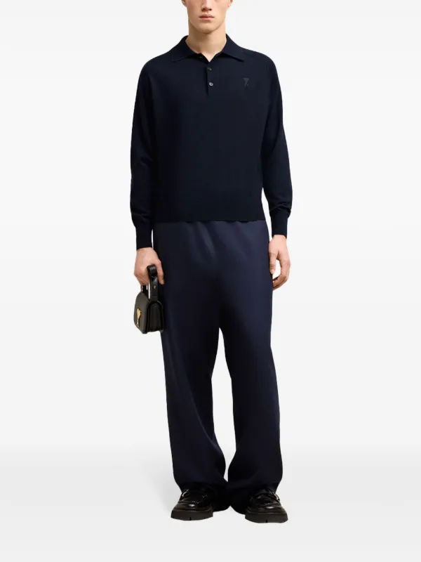 AMI Paris Ami De Coeur Wool Polo Shirt | Blue | FARFETCH ID