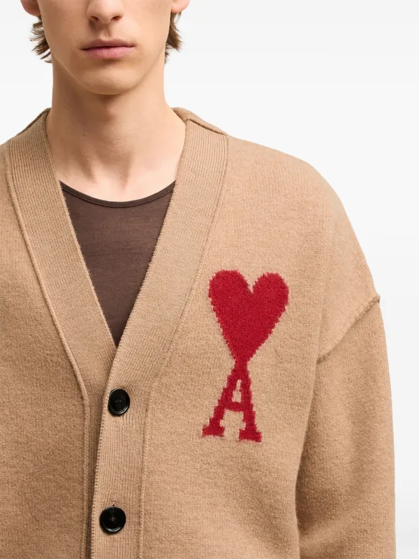 AMI Paris Ami De Coeur Wool Cardigan | Neutrals | FARFETCH