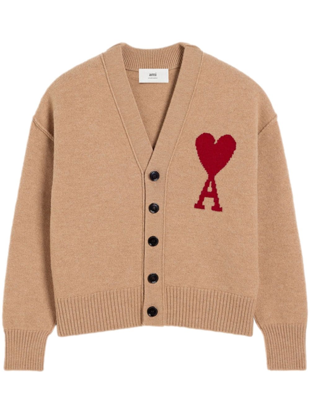 Ami Alexandre Mattiussi Ami De Coeur Wool Cardigan In Neutral