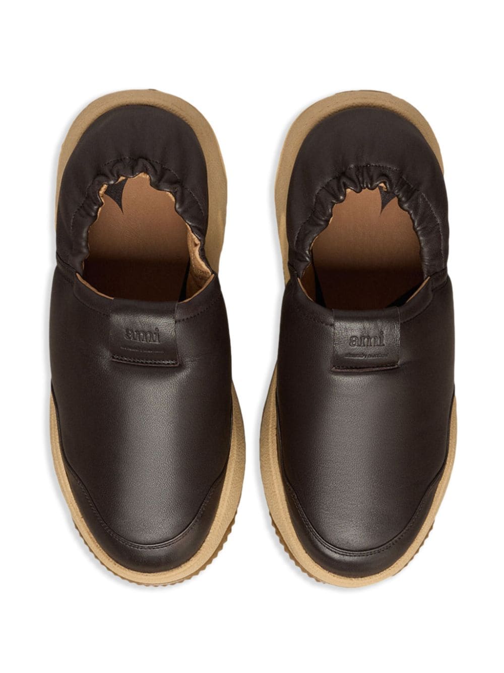 Shop Ami Alexandre Mattiussi Slip-on Leather Sneakers In Brown