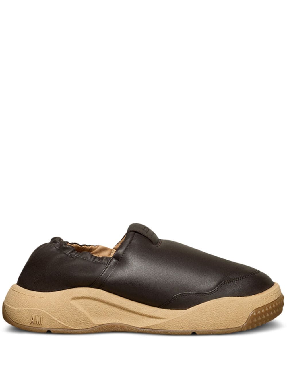 Shop Ami Alexandre Mattiussi Slip-on Leather Sneakers In Brown