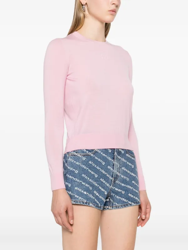 Alexander Wang intarsia-knit Logo Wool Sweater | Pink | FARFETCH