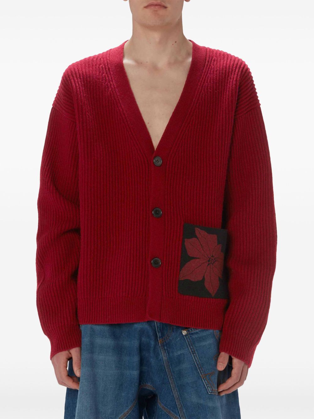 JW Anderson flocked-flower patch-pocket cardigan Men