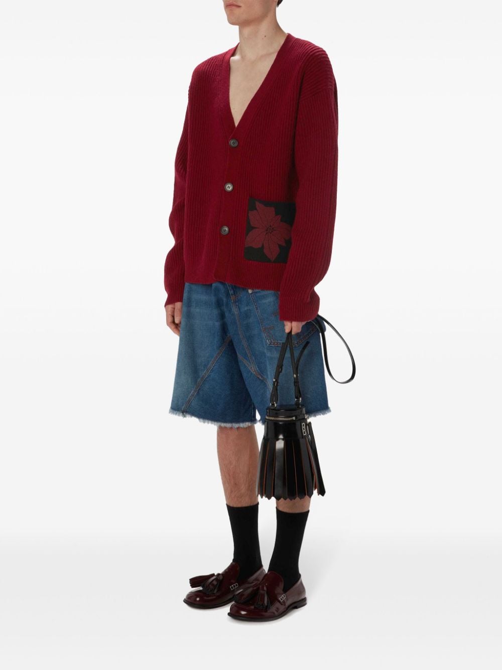 JW Anderson flocked-flower patch-pocket cardigan - Rood