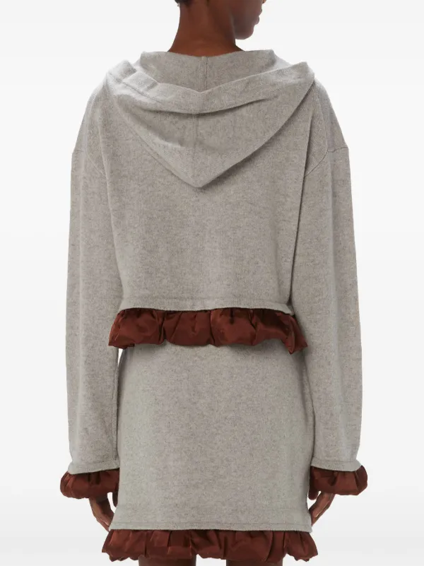 JW Andersonコットン スナップボタン フーディ パーカー JW Anderson satin-trimmed Cropped Hoodie | Grey | FARFETCH