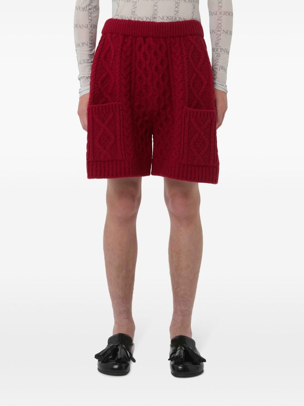 Shop Jw Anderson Cable Knit Shorts In Red