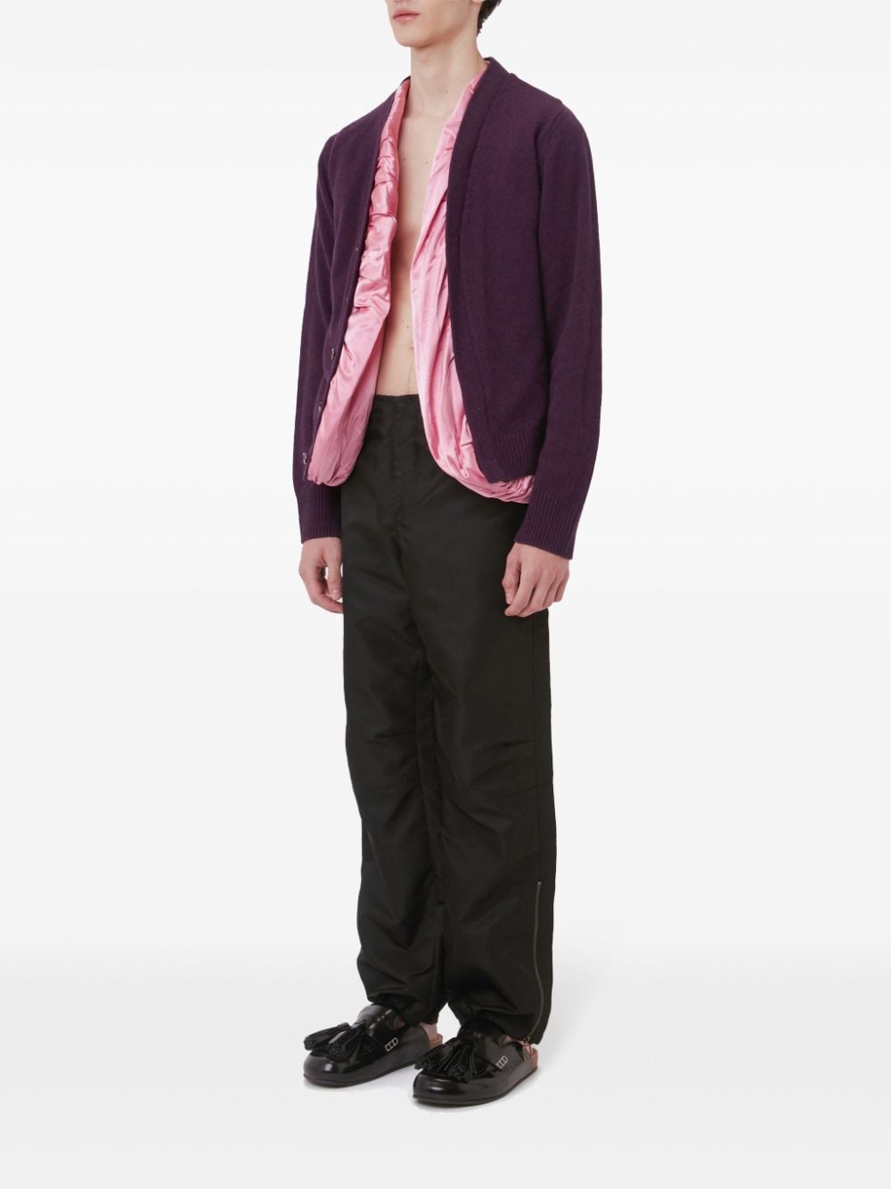 Shop Jw Anderson Satin-lined Cardigan In Purple