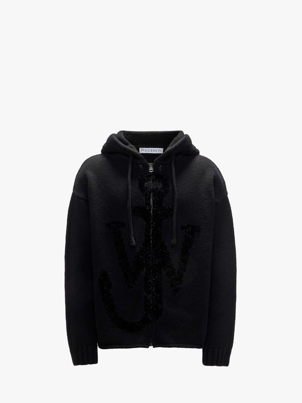 Jw Anderson Anchor Logo Hoodie With Zip In Black