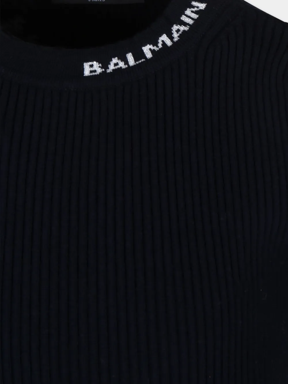 Balmain Kids Ribgebreide jurk met logo-jacquard Zwart