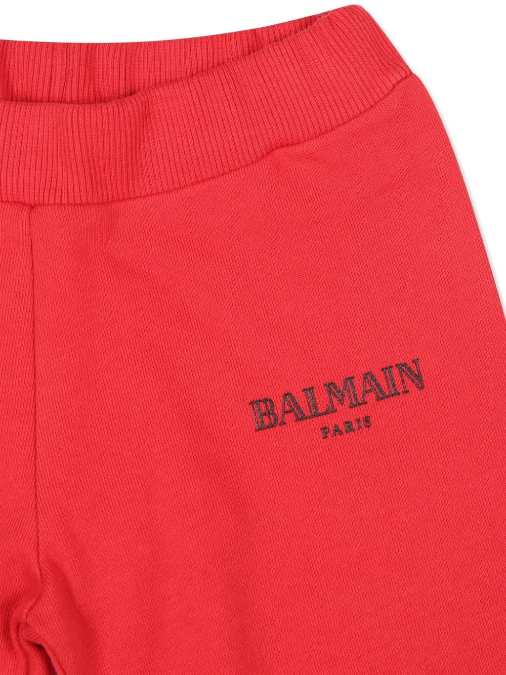 Shop Balmain Logo-embroidered Organic Cotton Track Pants In Red