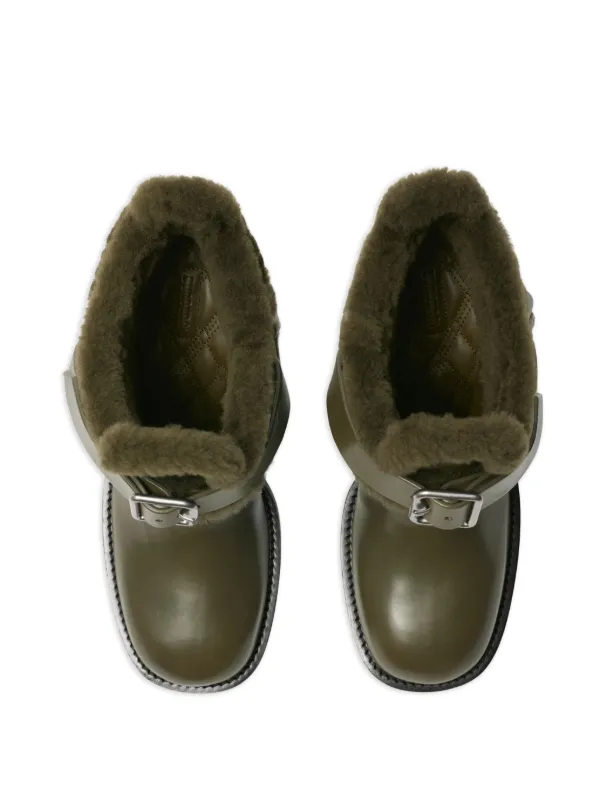 ミドルブーツ BURBERRY Women Boots 8095352160510 P BURBE B7311 GREEN Burberry Buckled 100mm Leather Biker Boots | Green | FARFETCH