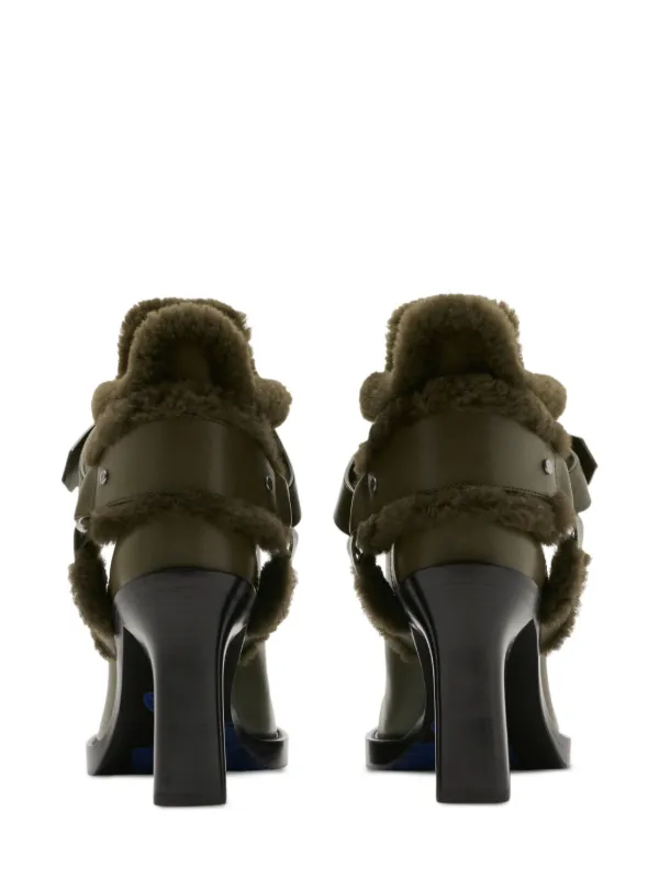 Burberry Buckled 100mm Leather Biker Boots | Green | FARFETCH
