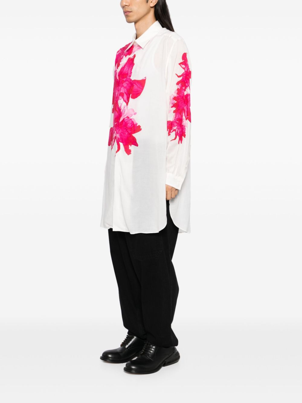 Shop Yohji Yamamoto Floral Printed Shirt In White