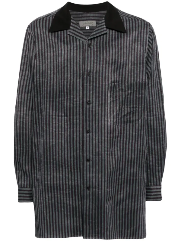 Yohji Yamamoto ストライプシャツ Yohji Yamamoto ストライプ オープンカラー シャツ | ブラック