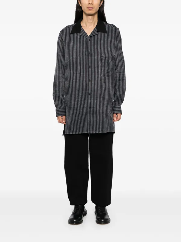 Yohji Yamamoto ストライプシャツ Yohji Yamamoto ストライプ オープンカラー シャツ | ブラック