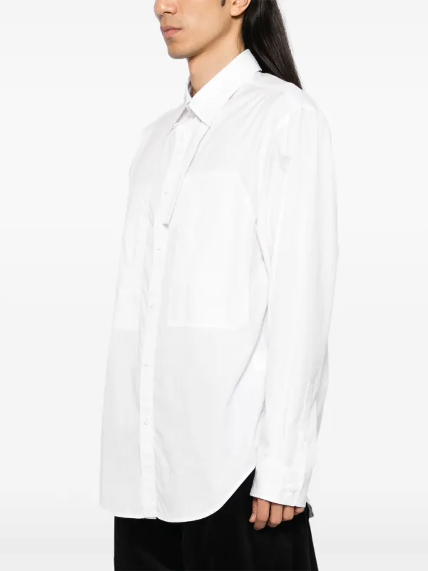 Yohji-yamamotoのイラスト付きホワイト半袖シャツ COTTON TWILL CLASSIC BIG SHIRT(S White): power of the WHITE