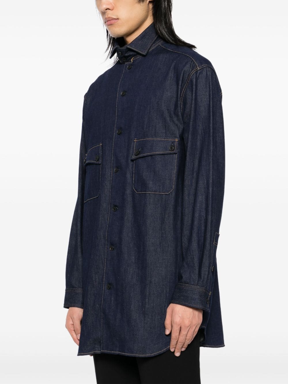 Shop Yohji Yamamoto Stand Collar Shirt In Blue