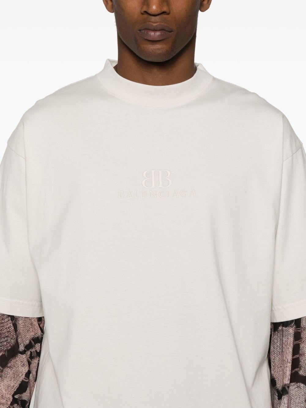 Balenciaga logo embroidered Cotton T shirt Neutrals FARFETCH