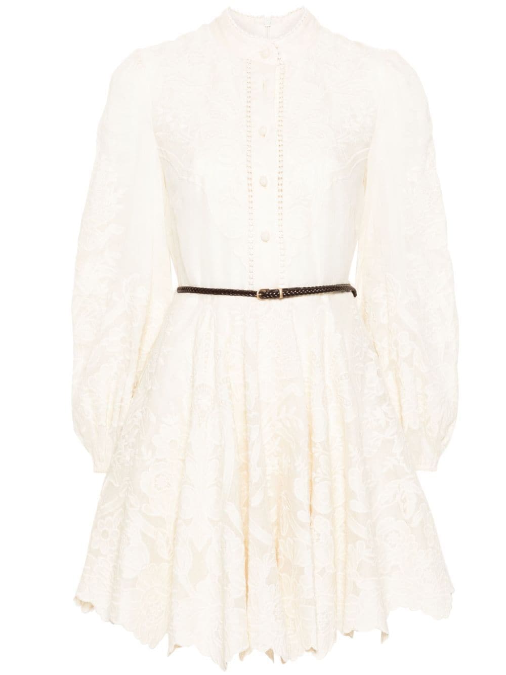 Shop Zimmermann Ottie Floral-embroidered Mini Dress In Neutrals