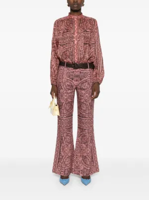 ZIMMERMANNリネン フレアパンツ ペイズリープリント【関税なし】 ZIMMERMANN リネン フレアパンツ ベルト付き ペイズリープリント