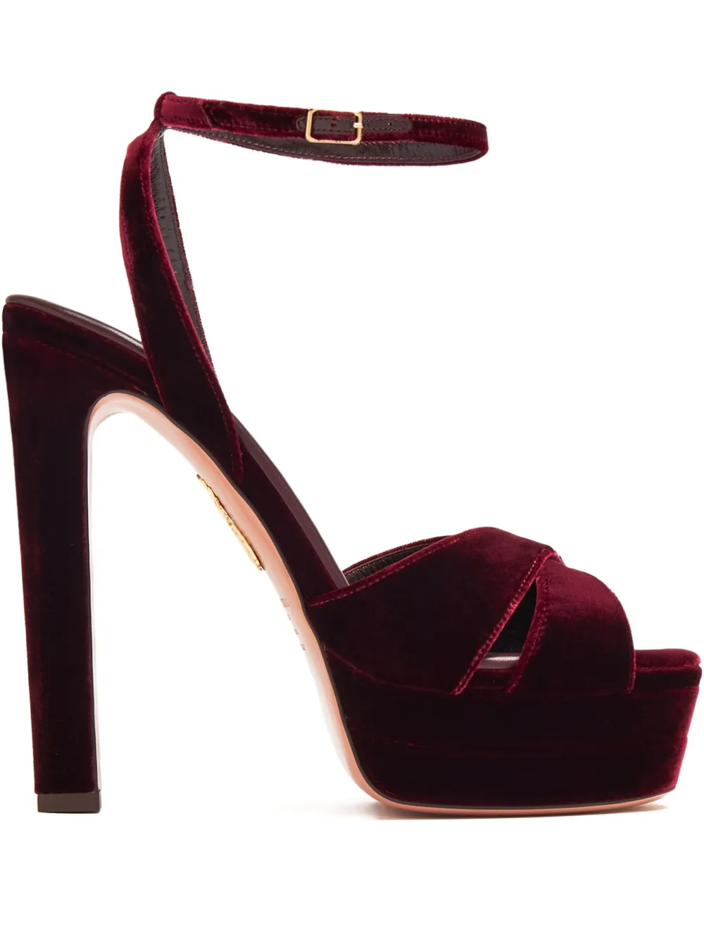 Aquazzura 130mm Divine strappy velvet platform sandals Red