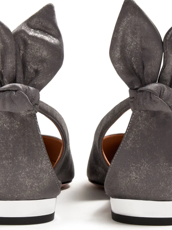 Aquazzura Bow Tie Leather Ballerina Shoes | Grey | FARFETCH