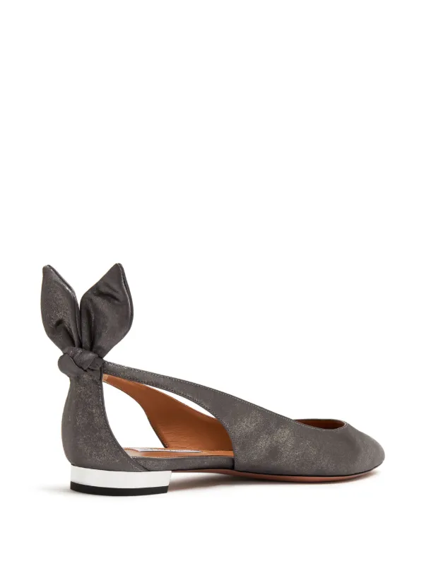 Aquazzura Bow Tie Leather Ballerina Shoes | Grey | FARFETCH