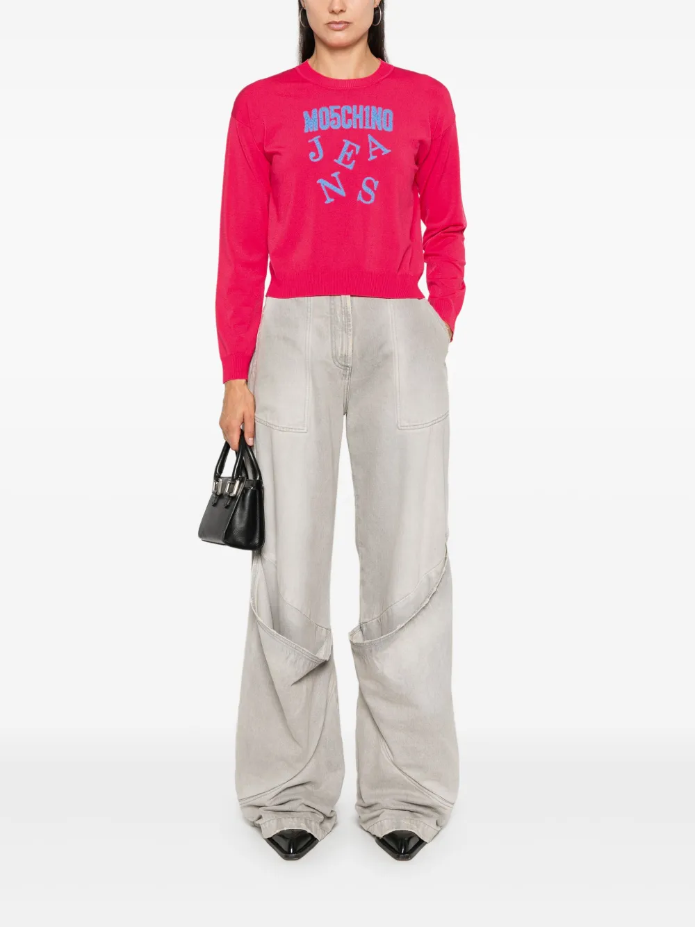 MOSCHINO JEANS Sweater met logo jacquard - Roze